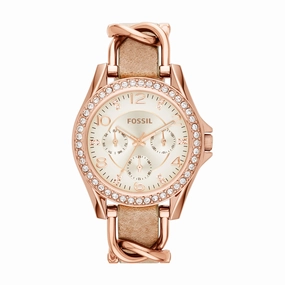 Fossil Riley Multi-Function Sand Dial Bone Leather Watch ES3466 