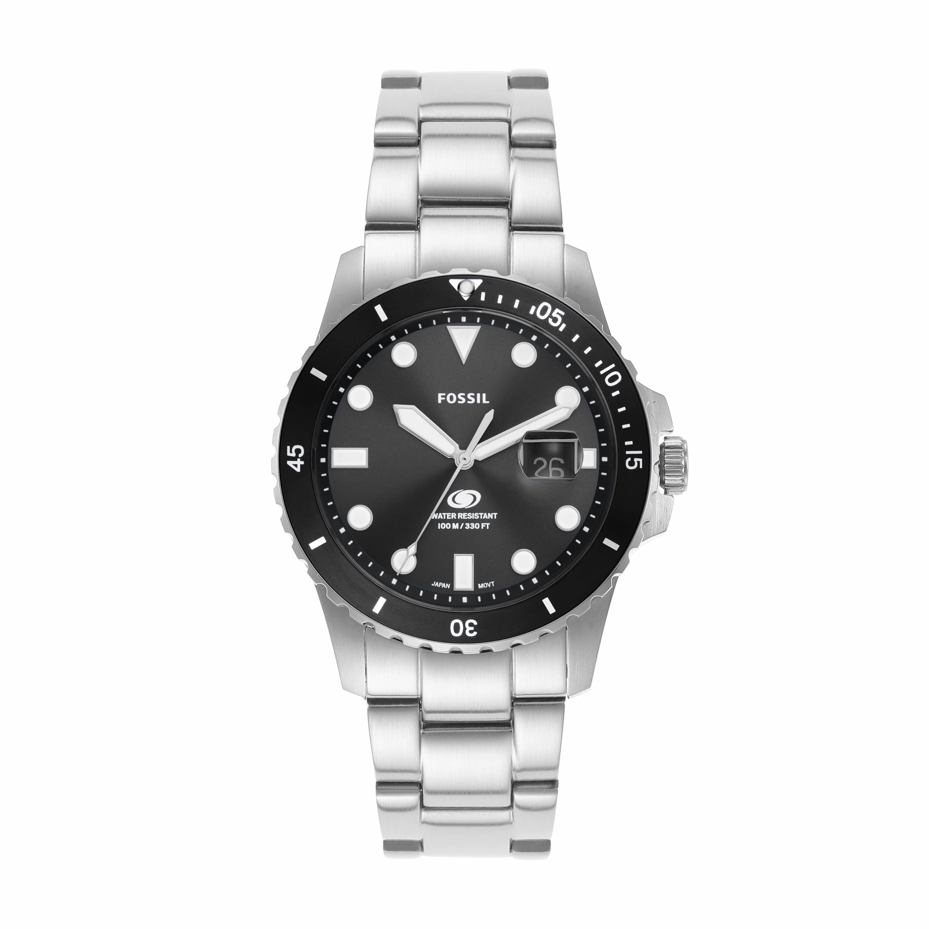 Fossil Silver Stainless Steel Black Dial Men's Watch FS6032 