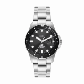 Fossil Silver Stainless Steel Black Dial Men's Watch FS6032 