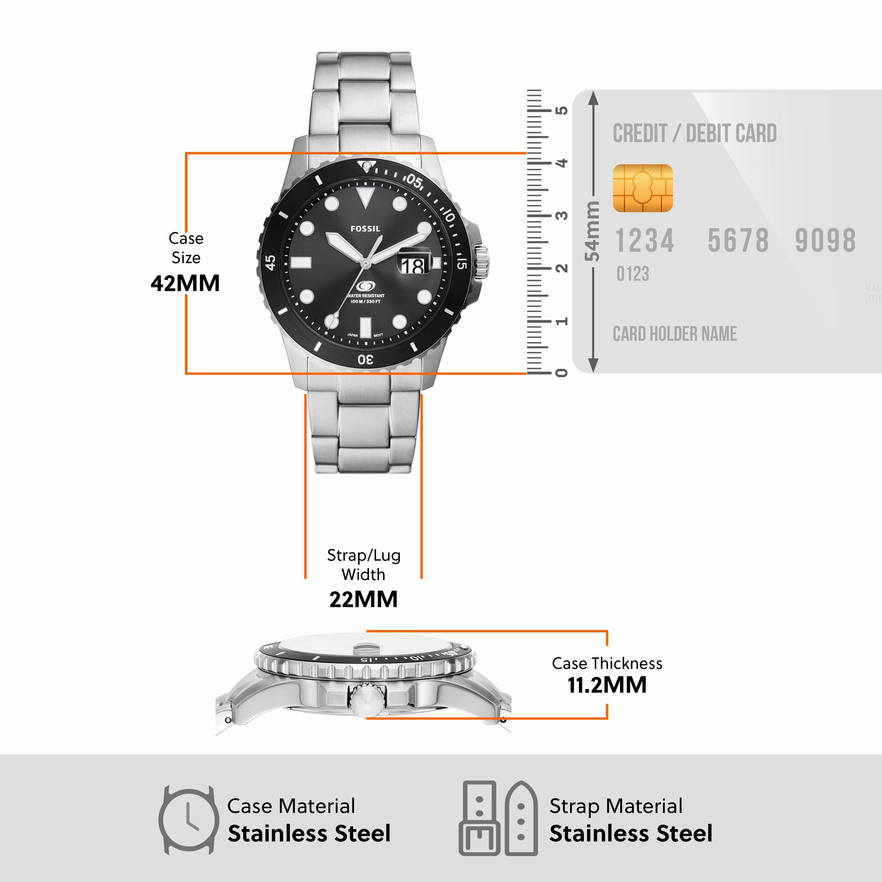 Fossil Silver Stainless Steel Black Dial Men's Watch FS6032