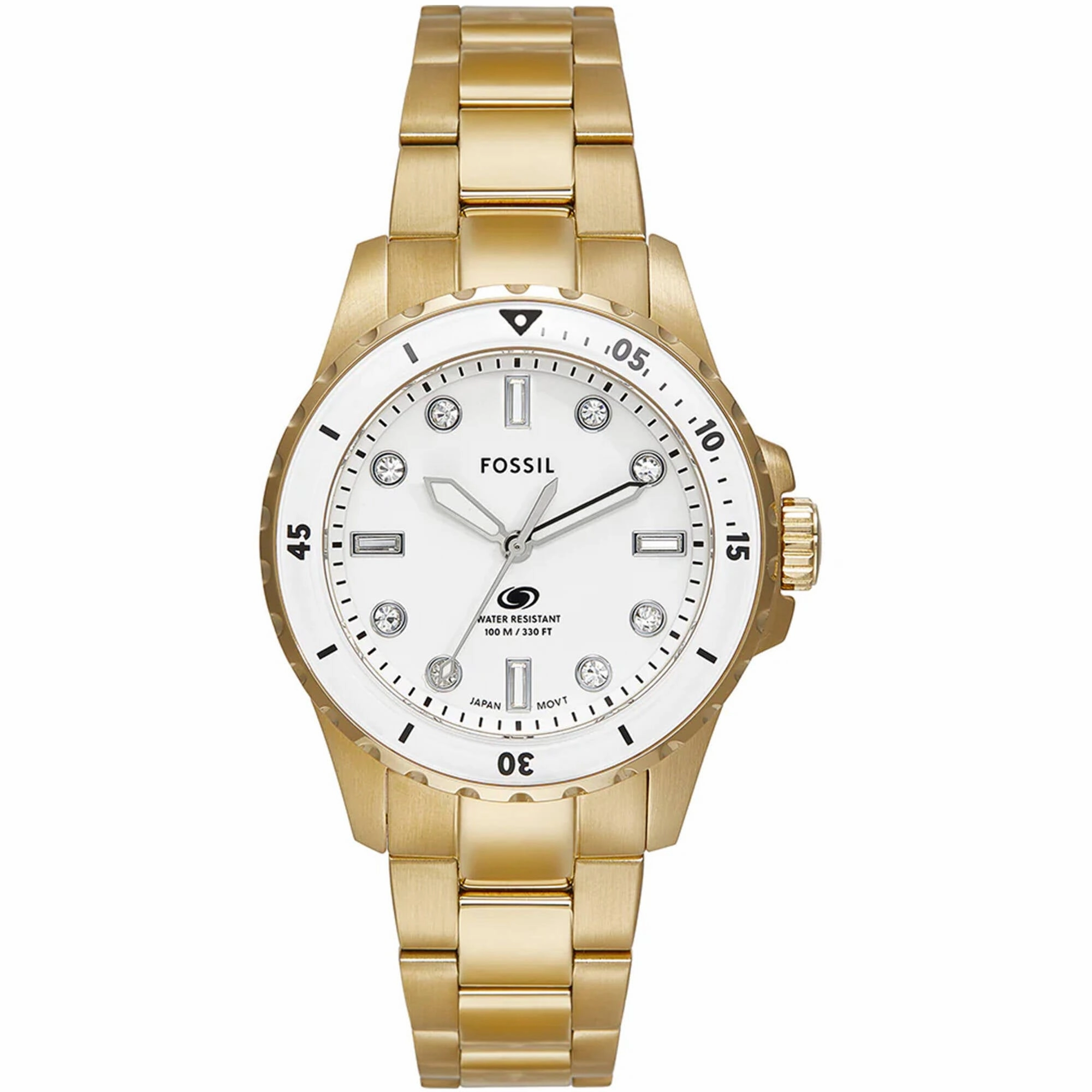 Fossil Women's Watch - Blue Dive Quartz White Dial Yellow Gold Bracelet | ES5350 Luxury Quartz Watch Quartz Watch Sale
