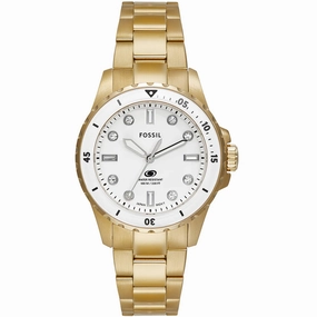 Fossil Women's Watch - Blue Dive Quartz White Dial Yellow Gold Bracelet | ES5350 Luxury Quartz Watch Quartz Watch Sale
