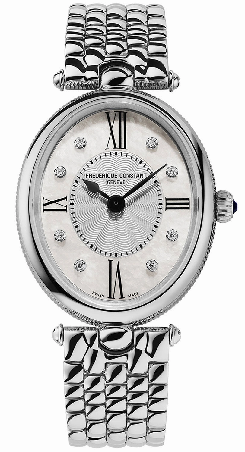 Frederique Constant Classics Art Deco Stainless Steel Oval Case Mother-of-Pearl Dial Diamonds Quartz Womens Watch FC-200RMPW2V6B Women??s luxury watches Affordable women watches