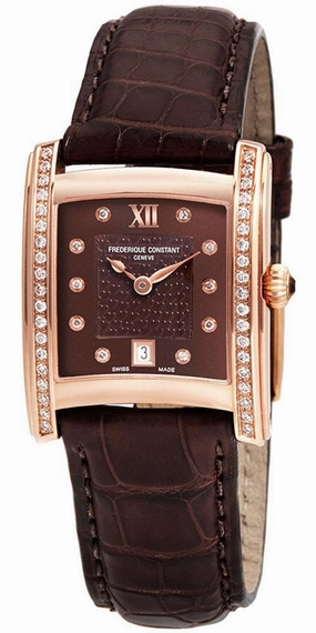Frederique Constant Delight Carree Rose Gold Plated & Diamond Brown Leather Womens Watch Date FC-220CHD2ECD4 Women??s luxury watches Affordable women watches