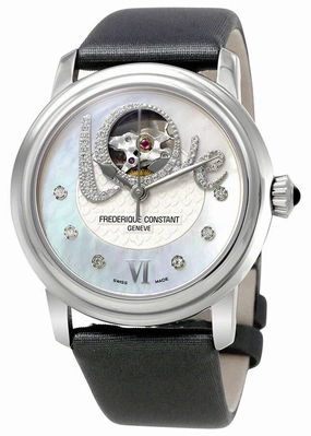 Frederique Constant Love Heart Beat Automatic Stainless Steel Mother-Of-Pearl Dial Grey Satin Strap Diamonds Womens Watch FC-310LHB2P6 Women??s luxury watches Affordable women watches