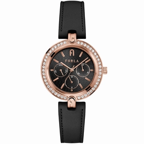 Furla WW00030002L3 Logo Black leather Womens Watch stainless steel watch clasp High quality stainless steel watch
