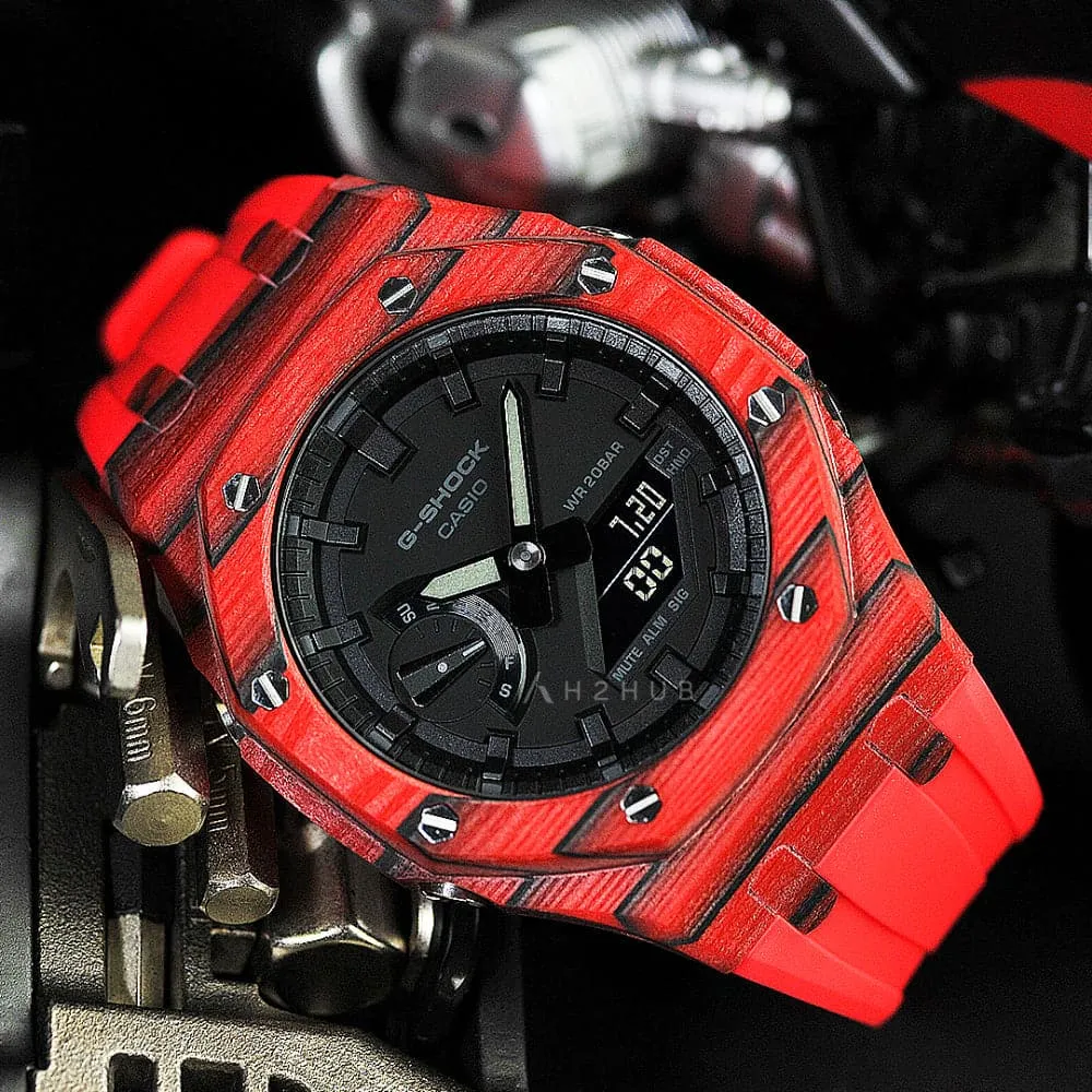 Casio G-Shock Black Dial Red Resin Strap Men Watch GA-2100-1A1DR-M18 