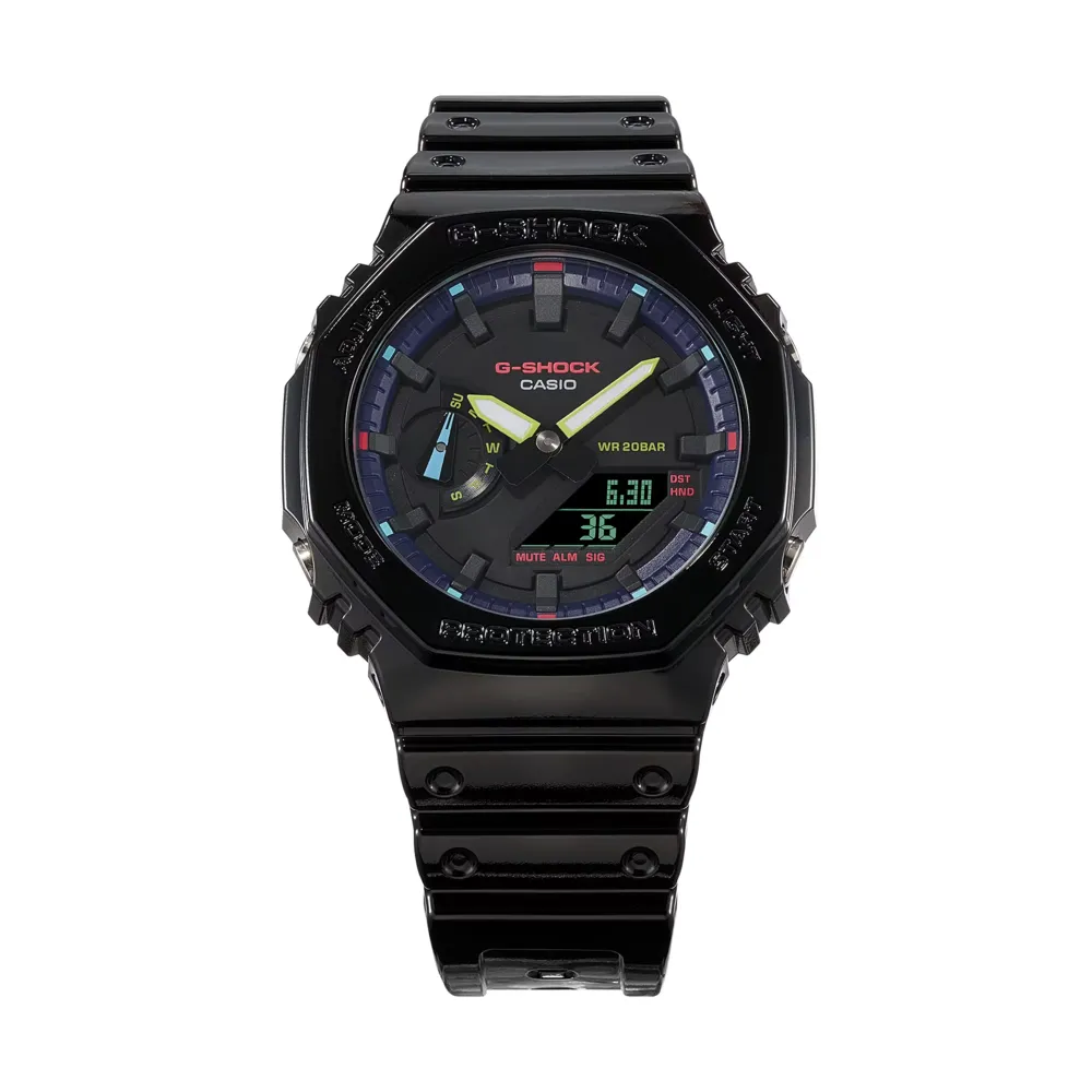   G-Shock Black Glossy Resin Strap 200 Meter World Time Watch GA-2100RGB-1ADR
