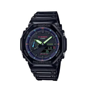 Casio G-Shock Black Glossy Resin Strap 200 Meter World Time Watch GA-2100RGB-1ADR 