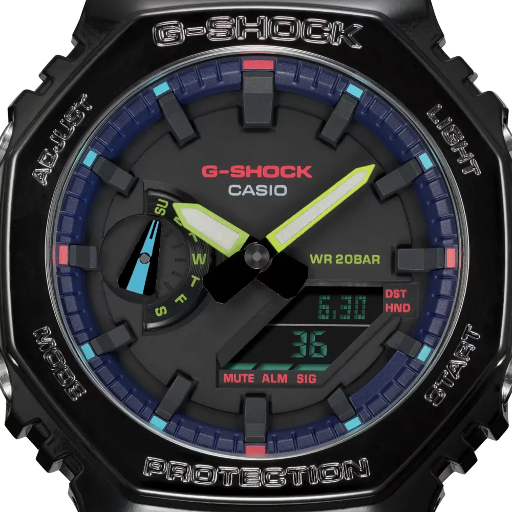   G-Shock Black Glossy Resin Strap 200 Meter World Time Watch GA-2100RGB-1ADR