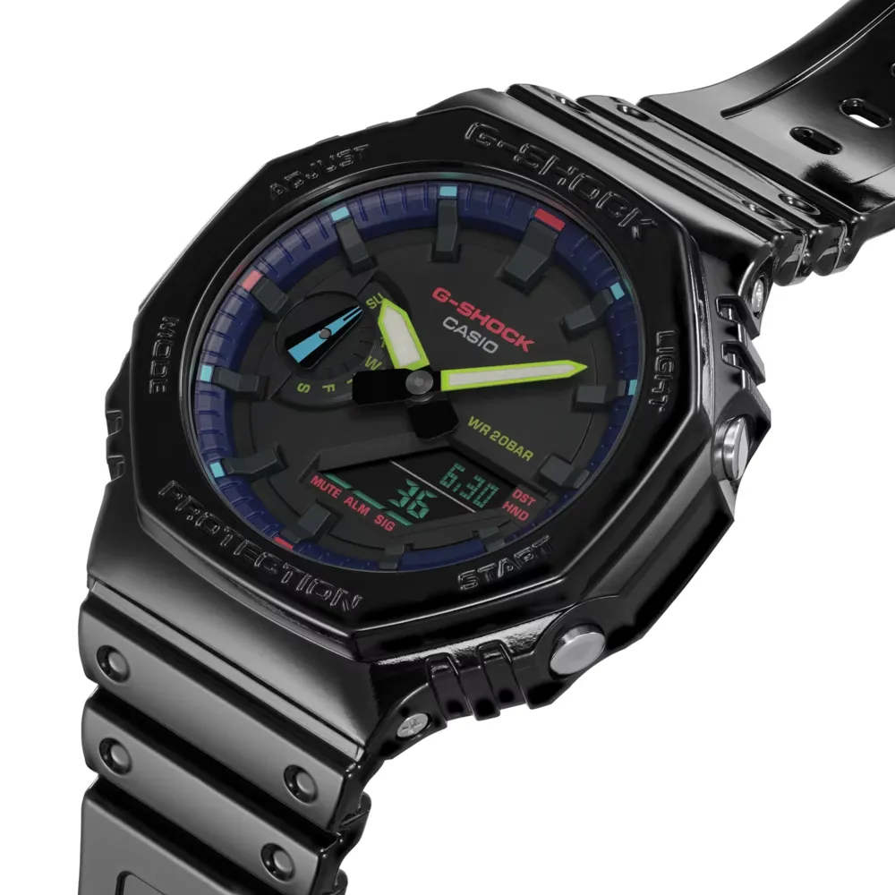   G-Shock Black Glossy Resin Strap 200 Meter World Time Watch GA-2100RGB-1ADR