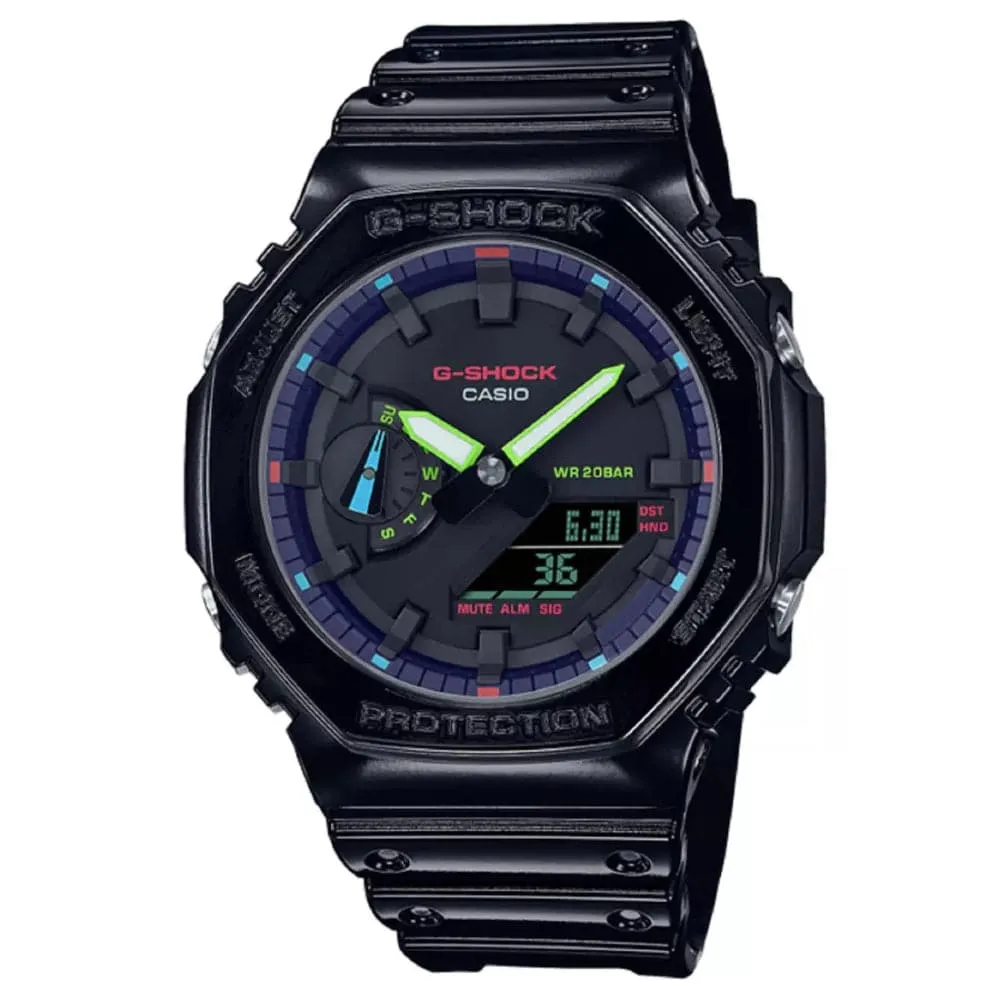 Casio G-Shock Black Resin Strap Men Watch GA-2100RGB-1ADR-P 