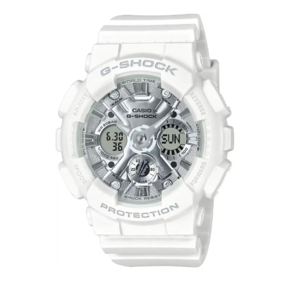 Casio G-Shock Digital Analog White Resin Strap Shock Resistant Unisex Watch GMA-S120VA-7ADR-P 