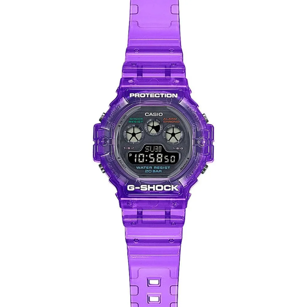   G-Shock Digital Purple Transparent Resin Strap Unisex Watch DW-5900JT-6DR