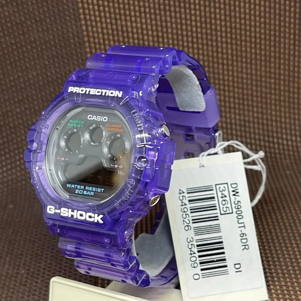   G-Shock Digital Purple Transparent Resin Strap Unisex Watch DW-5900JT-6DR