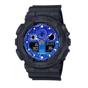 CASIO G-SHOCK GA-100FL-1ADR FIERY BLUE DIAL BLACK STRAP MEN WATCH 