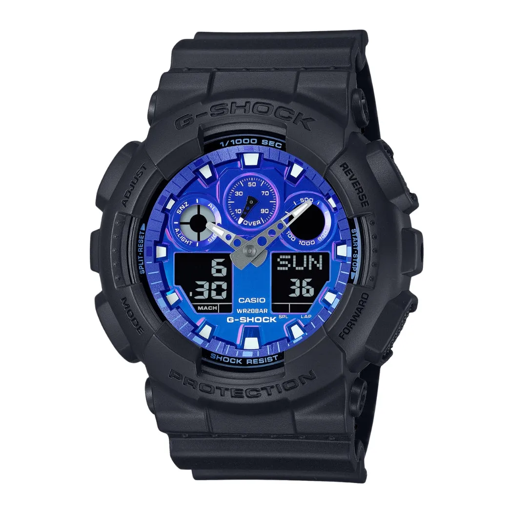 CASIO G-SHOCK GA-100FL-1ADR FIERY BLUE DIAL BLACK STRAP MEN WATCH 