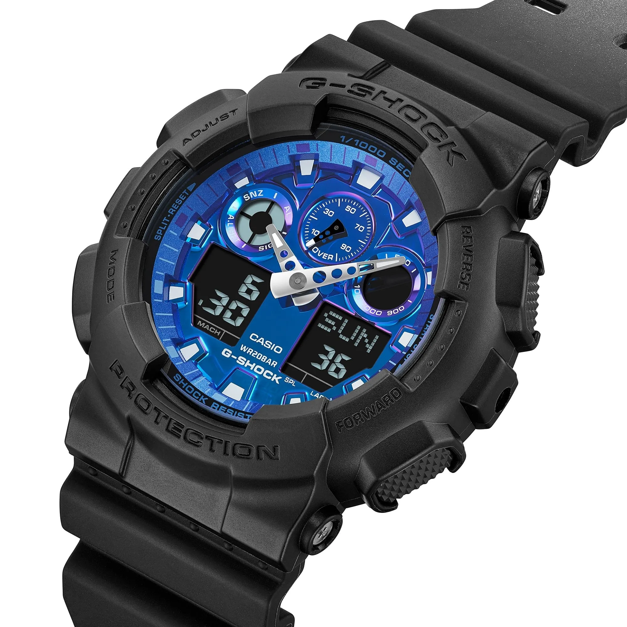   G-SHOCK GA-100FL-1ADR FIERY BLUE DIAL BLACK STRAP MEN WATCH