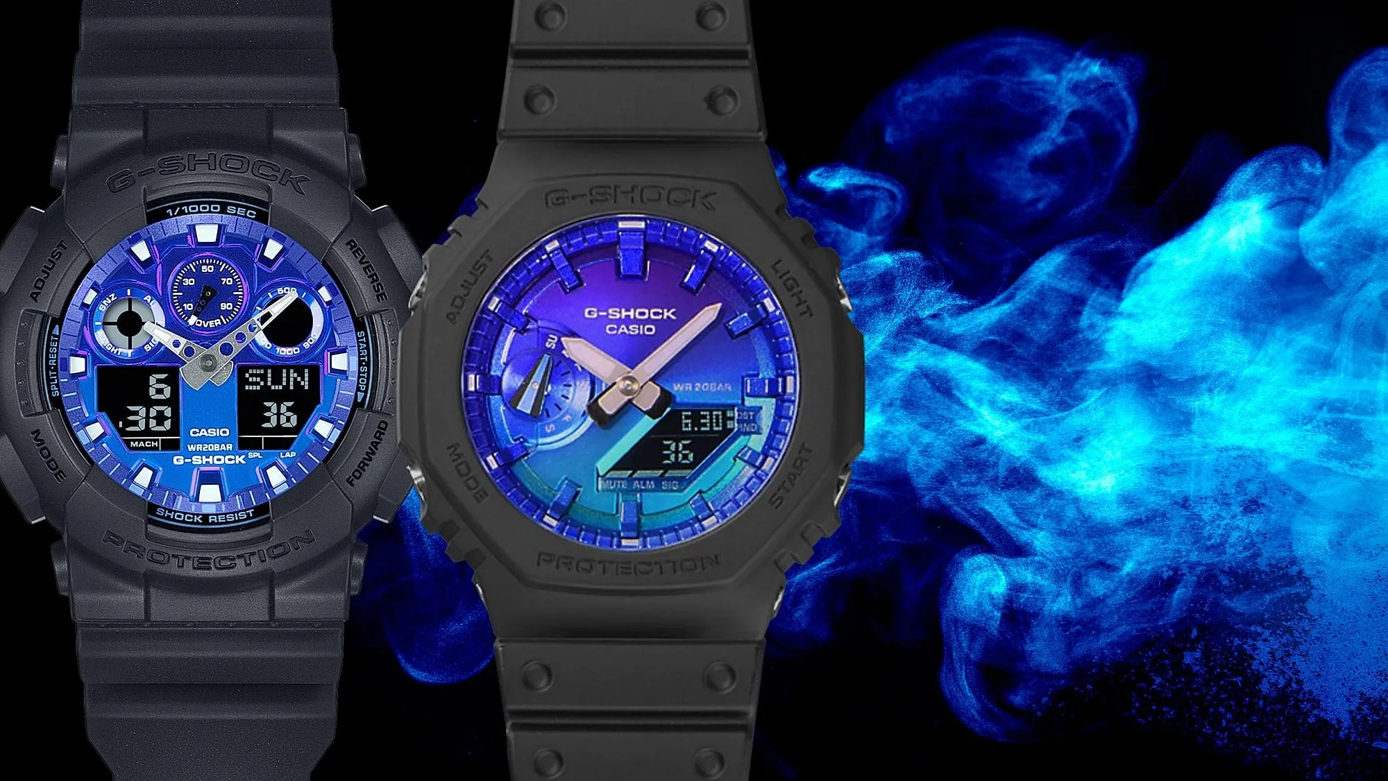   G-SHOCK GA-100FL-1ADR FIERY BLUE DIAL BLACK STRAP MEN WATCH