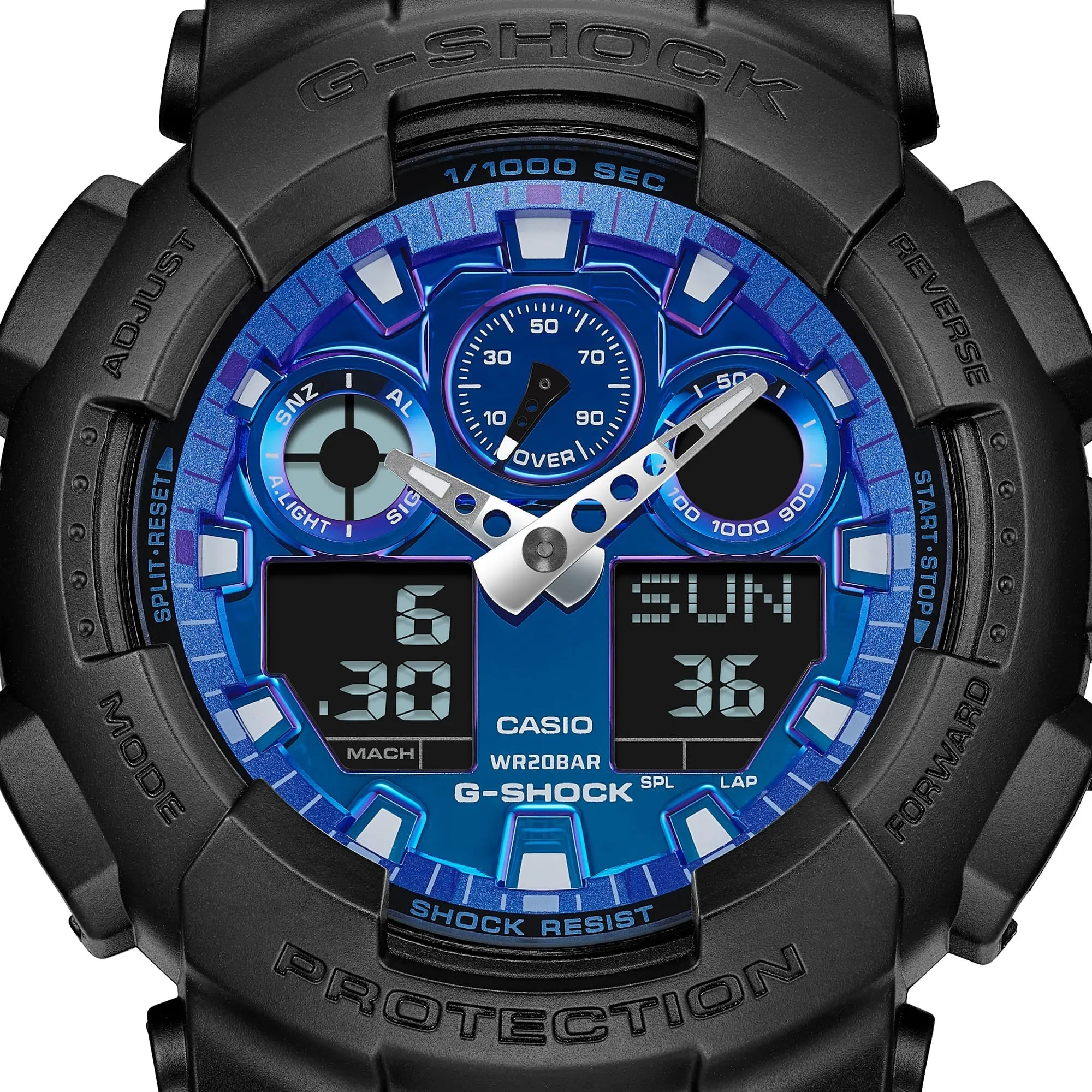   G-SHOCK GA-100FL-1ADR FIERY BLUE DIAL BLACK STRAP MEN WATCH