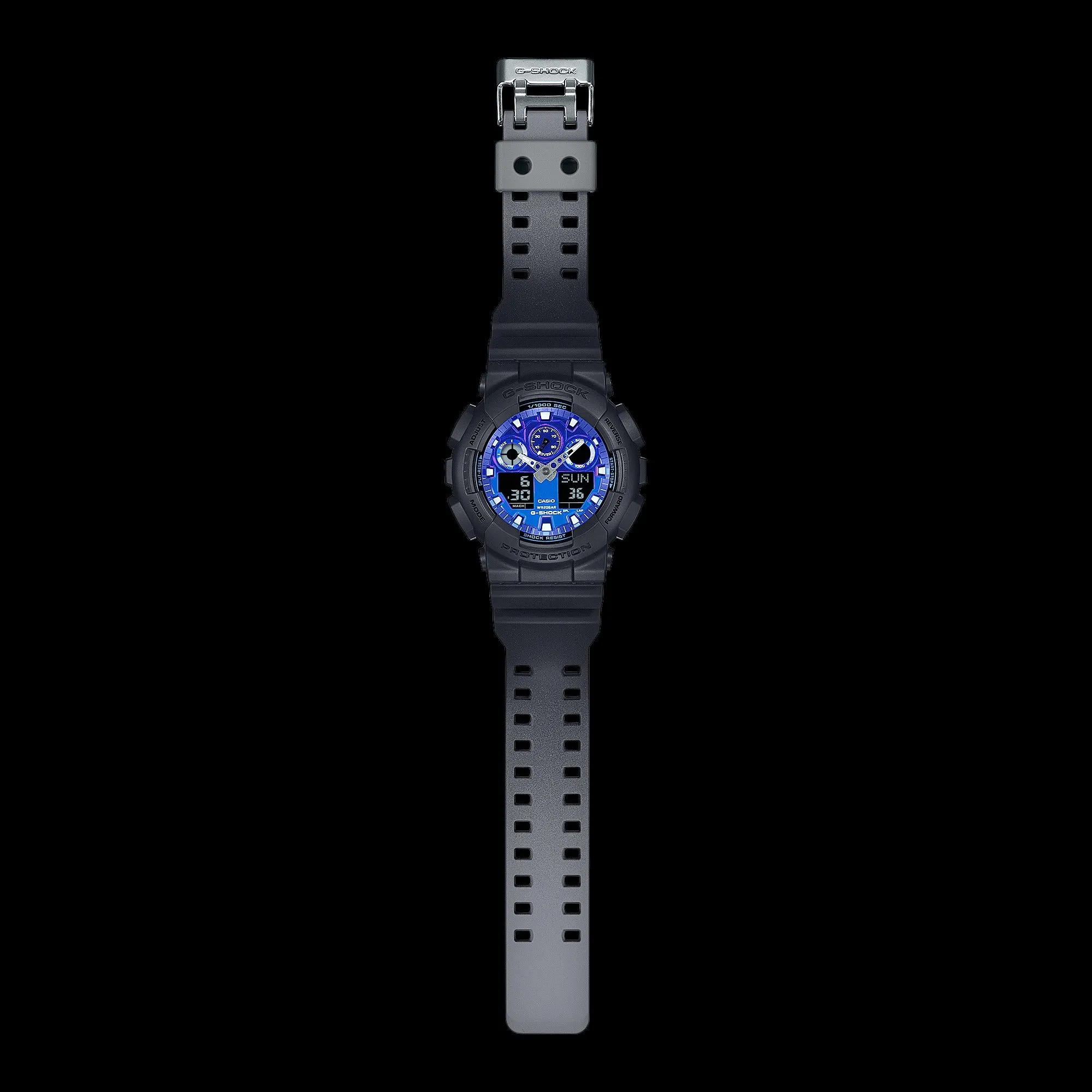   G-SHOCK GA-100FL-1ADR FIERY BLUE DIAL BLACK STRAP MEN WATCH