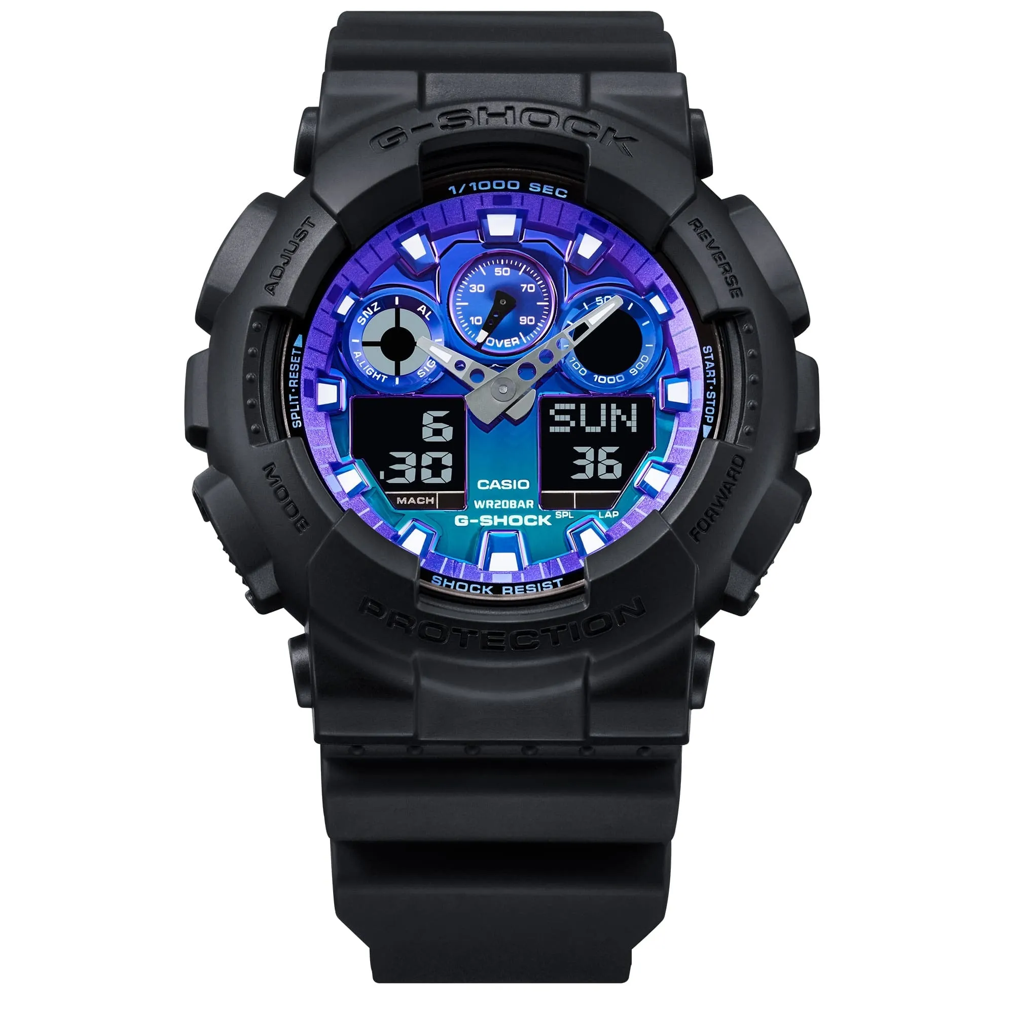   G-SHOCK GA-100FL-1ADR FIERY BLUE DIAL BLACK STRAP MEN WATCH