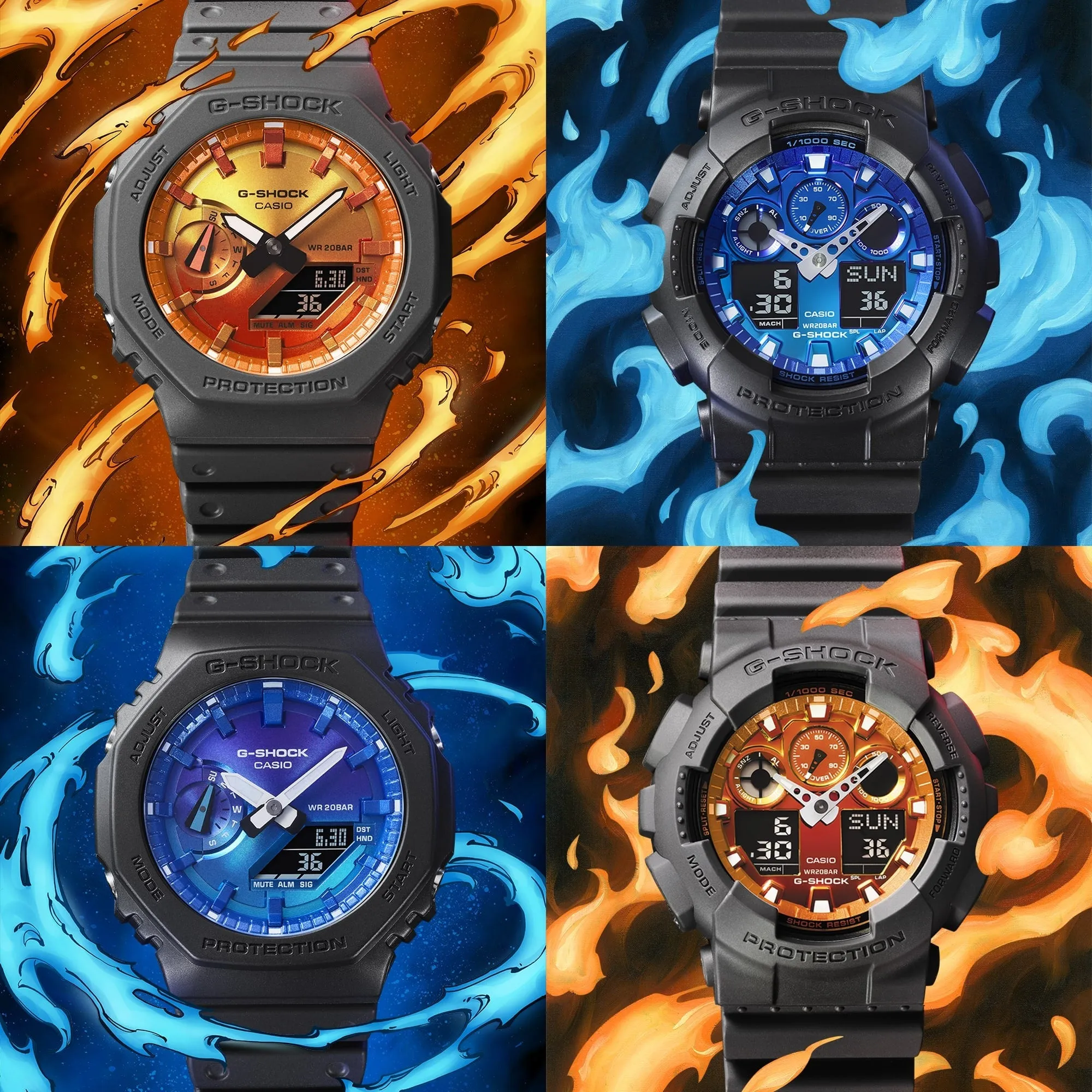   G-SHOCK  GA-100FL-8ADR FIERY ORANGE DIAL GRAY-ON-BLACK STRAP WATCH
