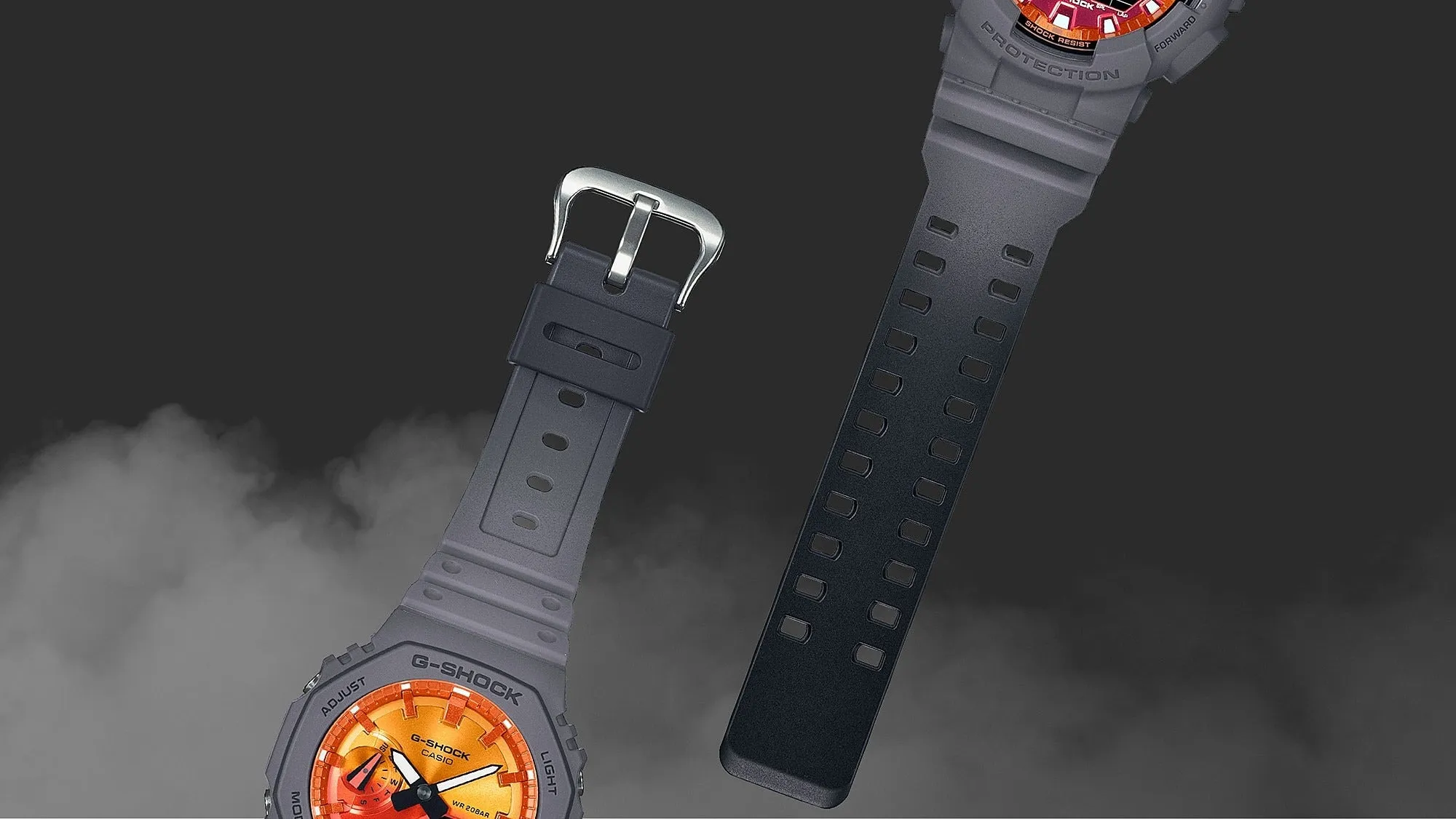   G-SHOCK  GA-100FL-8ADR FIERY ORANGE DIAL GRAY-ON-BLACK STRAP WATCH