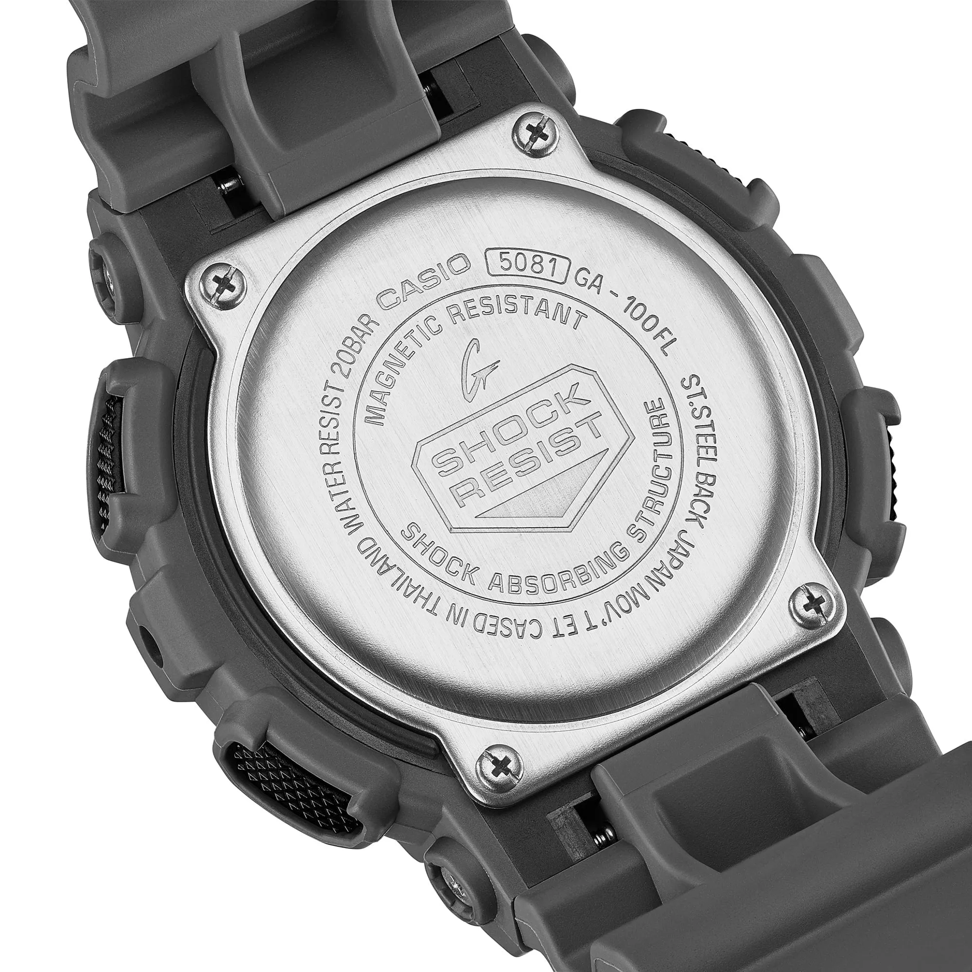   G-SHOCK  GA-100FL-8ADR FIERY ORANGE DIAL GRAY-ON-BLACK STRAP WATCH