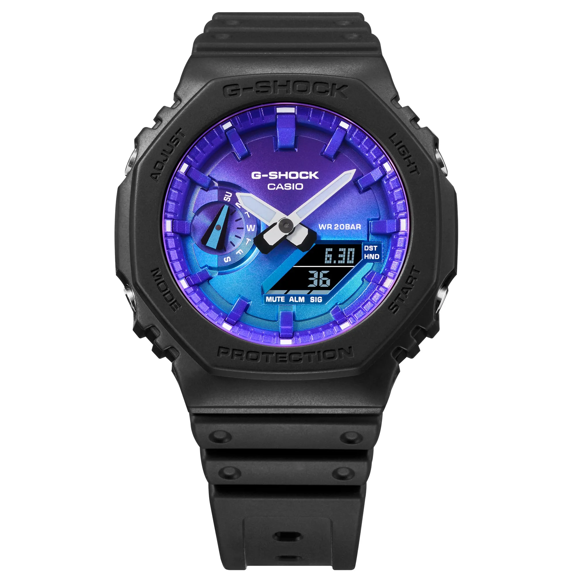   G-SHOCK GLOWY BLUE DIAL GRAY-ON-BLACK STRAP WATCH GA-2100FL-1ADR