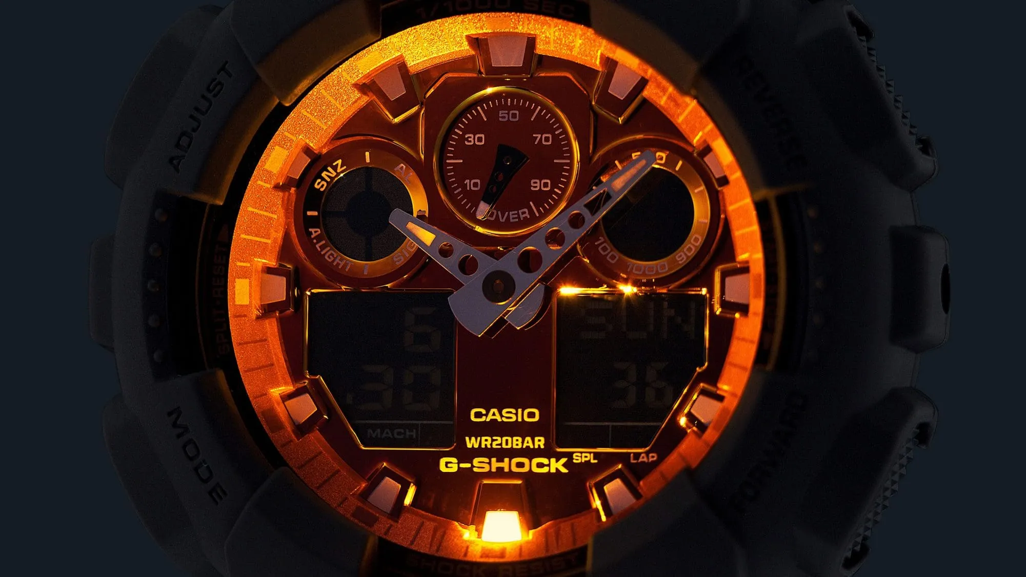   G-SHOCK GLOWY BLUE DIAL GRAY-ON-BLACK STRAP WATCH GA-2100FL-1ADR