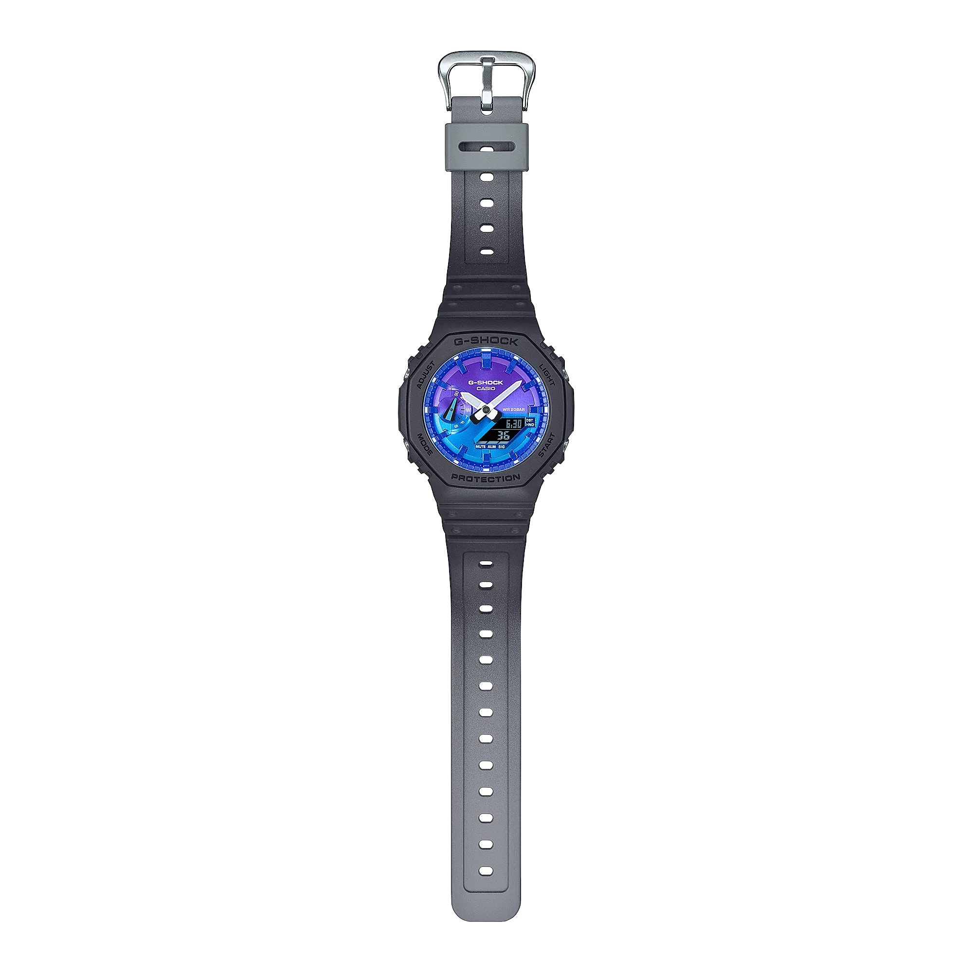   G-SHOCK GLOWY BLUE DIAL GRAY-ON-BLACK STRAP WATCH GA-2100FL-1ADR
