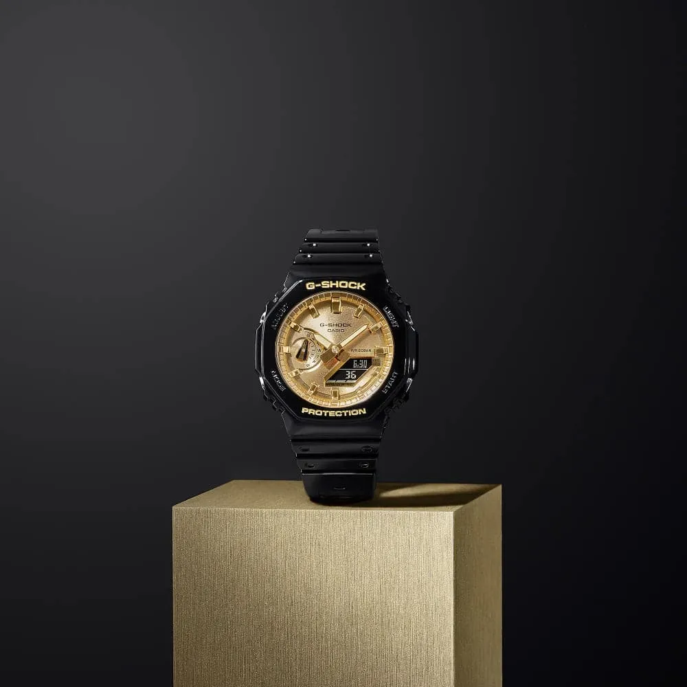   G-Shock Gold Dial Black Resin Strap Men Watch GA-2100GB-1ADR-P