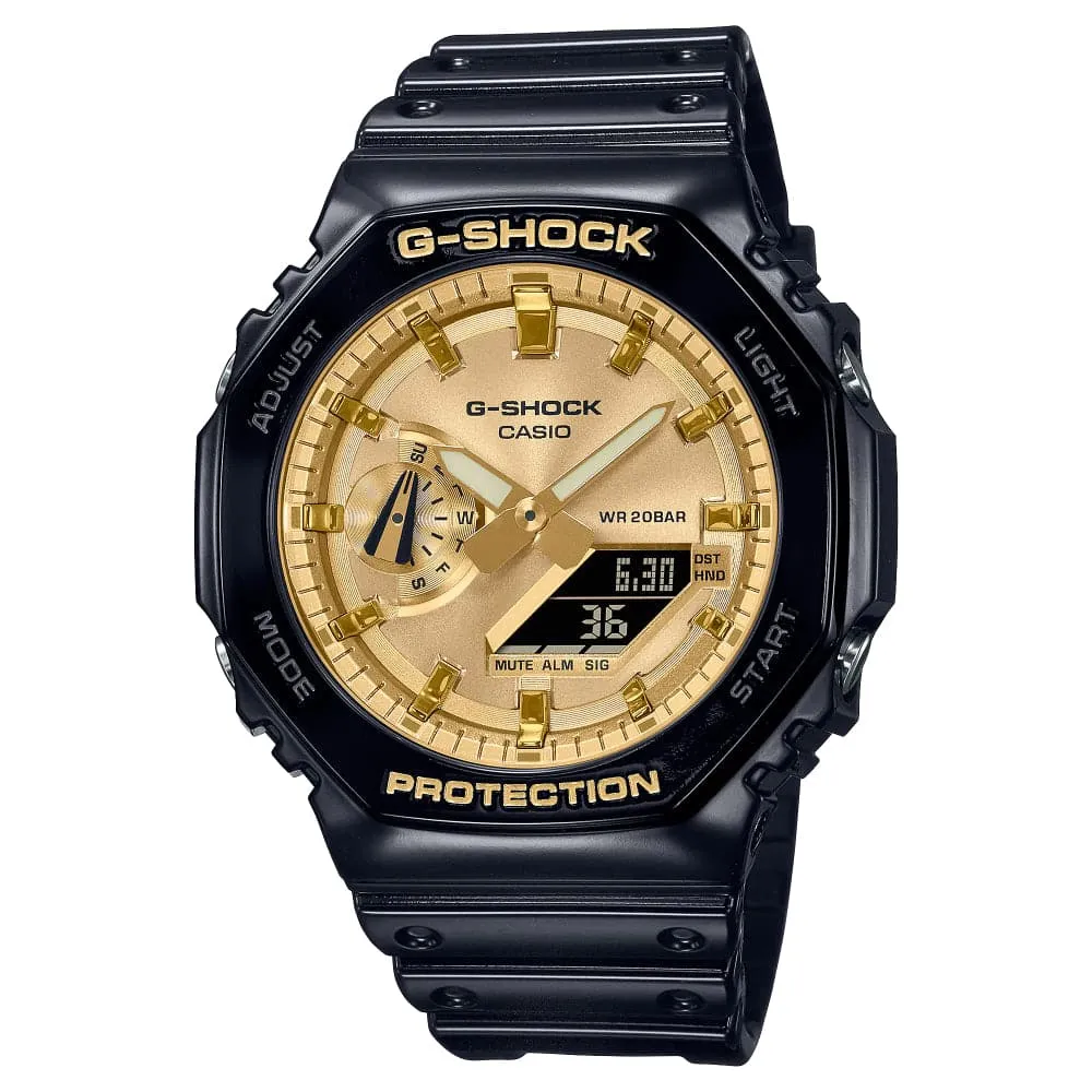 Casio G-Shock Gold Dial Black Resin Strap Men Watch GA-2100GB-1ADR-P 