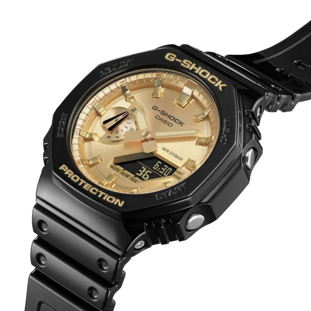   G-Shock Gold Dial Black Resin Strap Men Watch GA-2100GB-1ADR-P