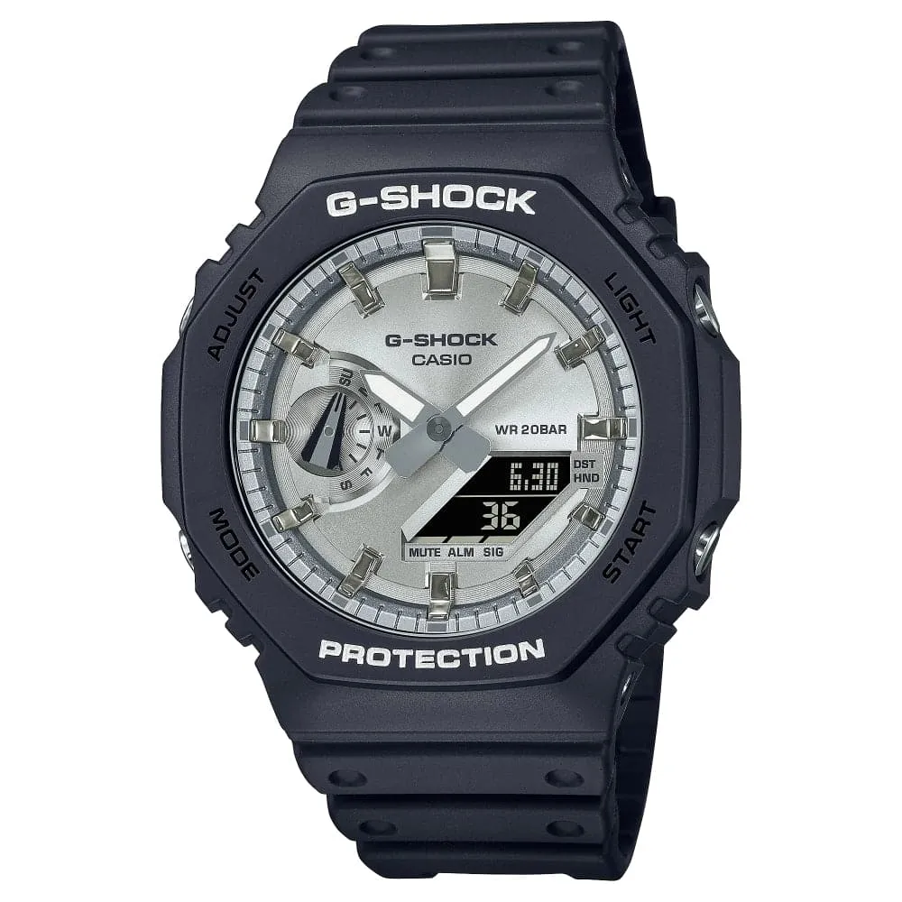 Casio G-Shock Silver Dial Black Resin Strap Men Watch GA-2100SB-1ADR-P 