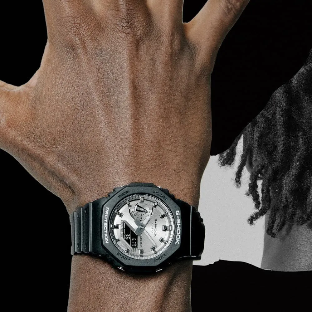   G-Shock Silver Dial Black Resin Strap Men Watch GA-2100SB-1ADR-P