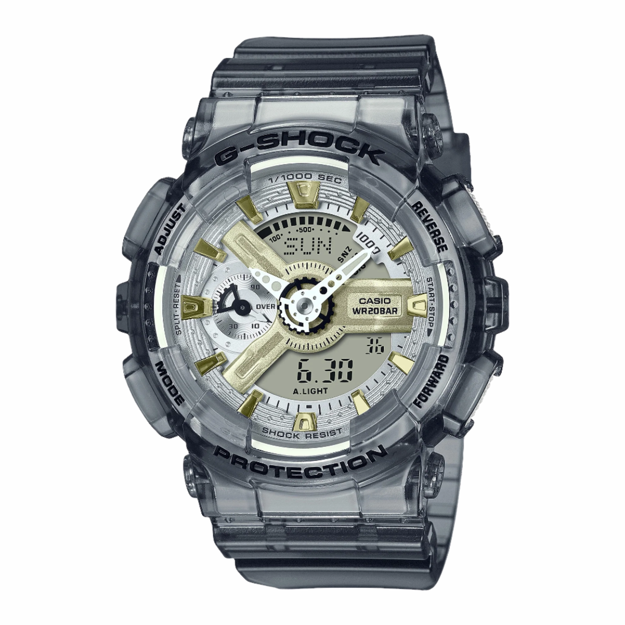 G-Shock Analog Digital Grey Dial Transparent Resin Band Watch GMAS110GS-8A 
