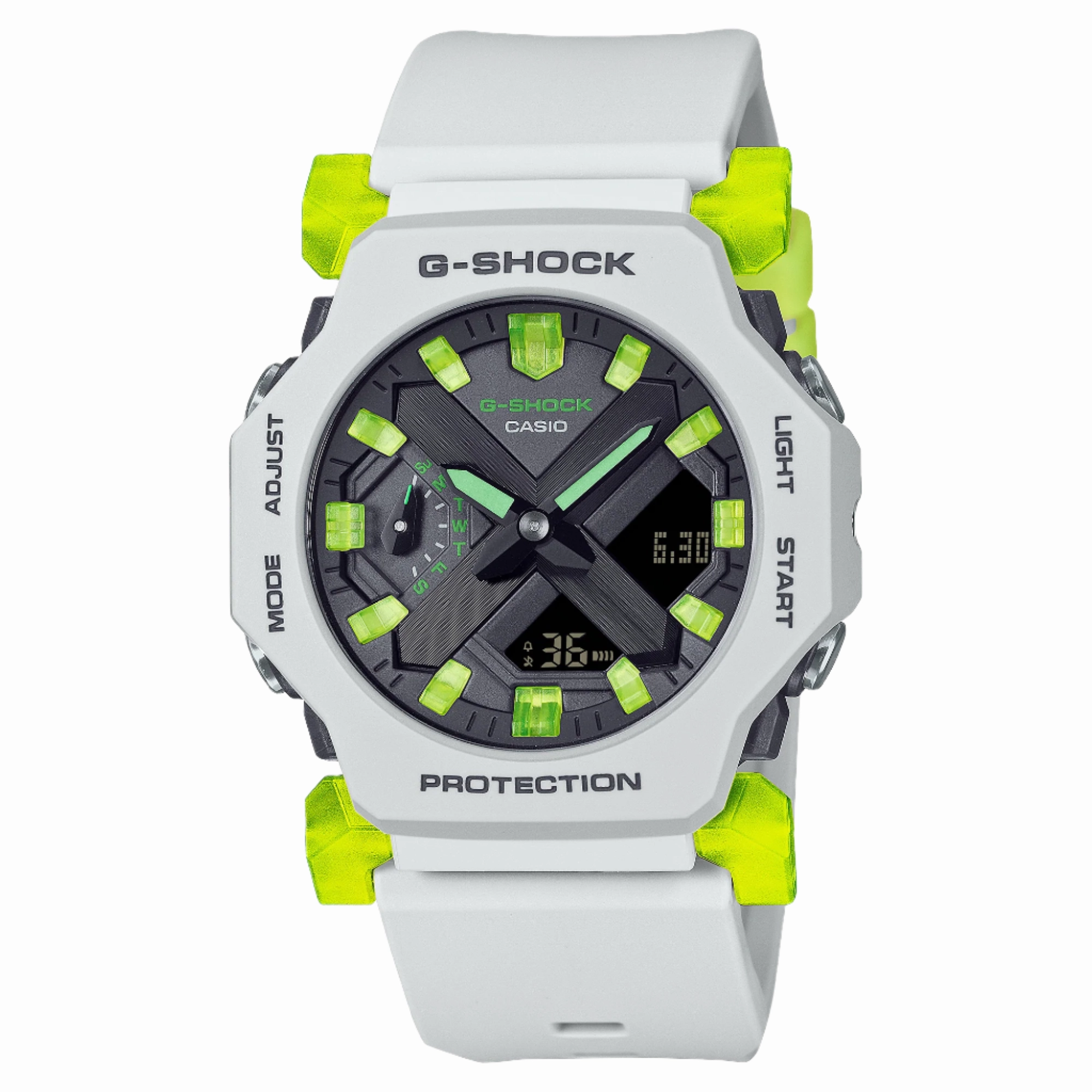 G-Shock Digital Analog Grey Dial White-Green Resin Band Watch GA2300MW-8A 