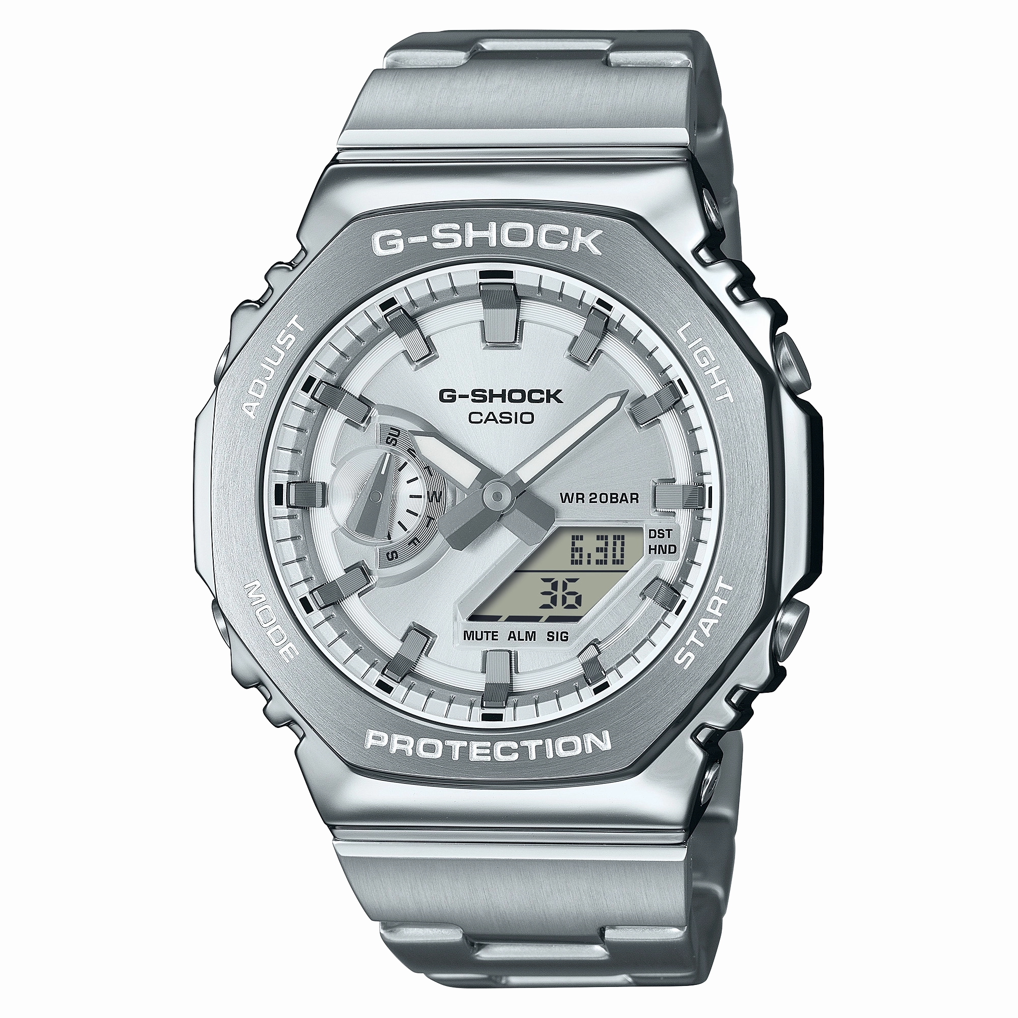 G-Shock G-Steel 2100 Series Silver Dial Stainless Steel Watch GM-2110D-7A,quartz watch, quartz watches for men, quartz watches for women, best quartz watch, minimalist quartz watch, luxury quartz watch, waterproof quartz watch,analog quartz watch, digital 