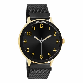 Gold coloured OOZOO smartwatch with black metal mesh bracelet - Q00137,seiko watches,mens watches,couple watches,watches designer,watches discount,best watches for men