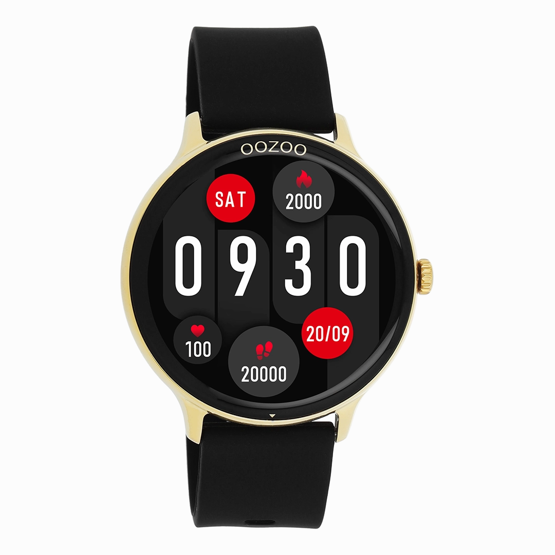 Gold coloured OOZOO smartwatch with black rubber strap - Q00132,seiko watches,mens watches,couple watches,watches designer,watches discount,best watches for men