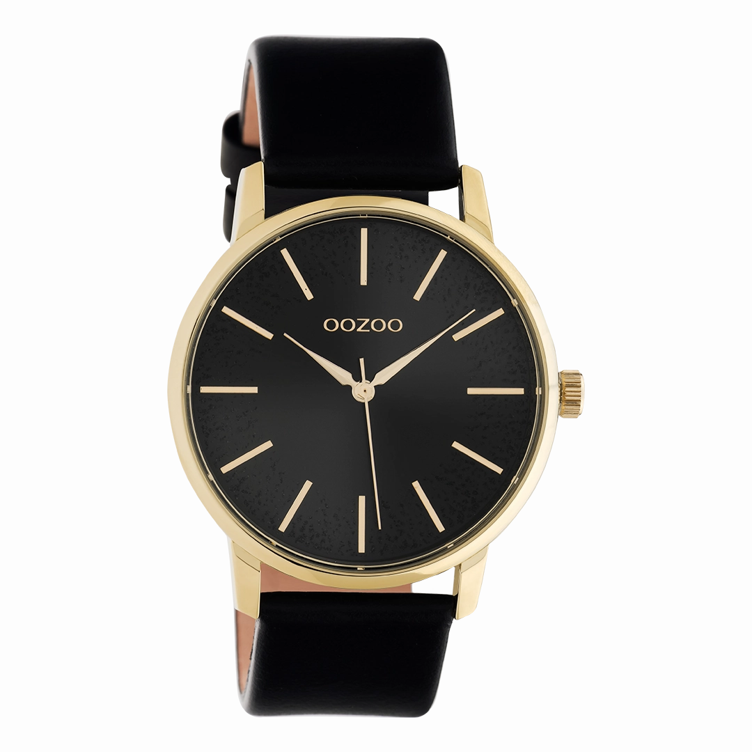 Gold coloured OOZOO watch with black leather strap - C10839,seiko watches,couple watches,watches designer,watches discount,women watches,best women watches,high end women's watches,high quality women's watches