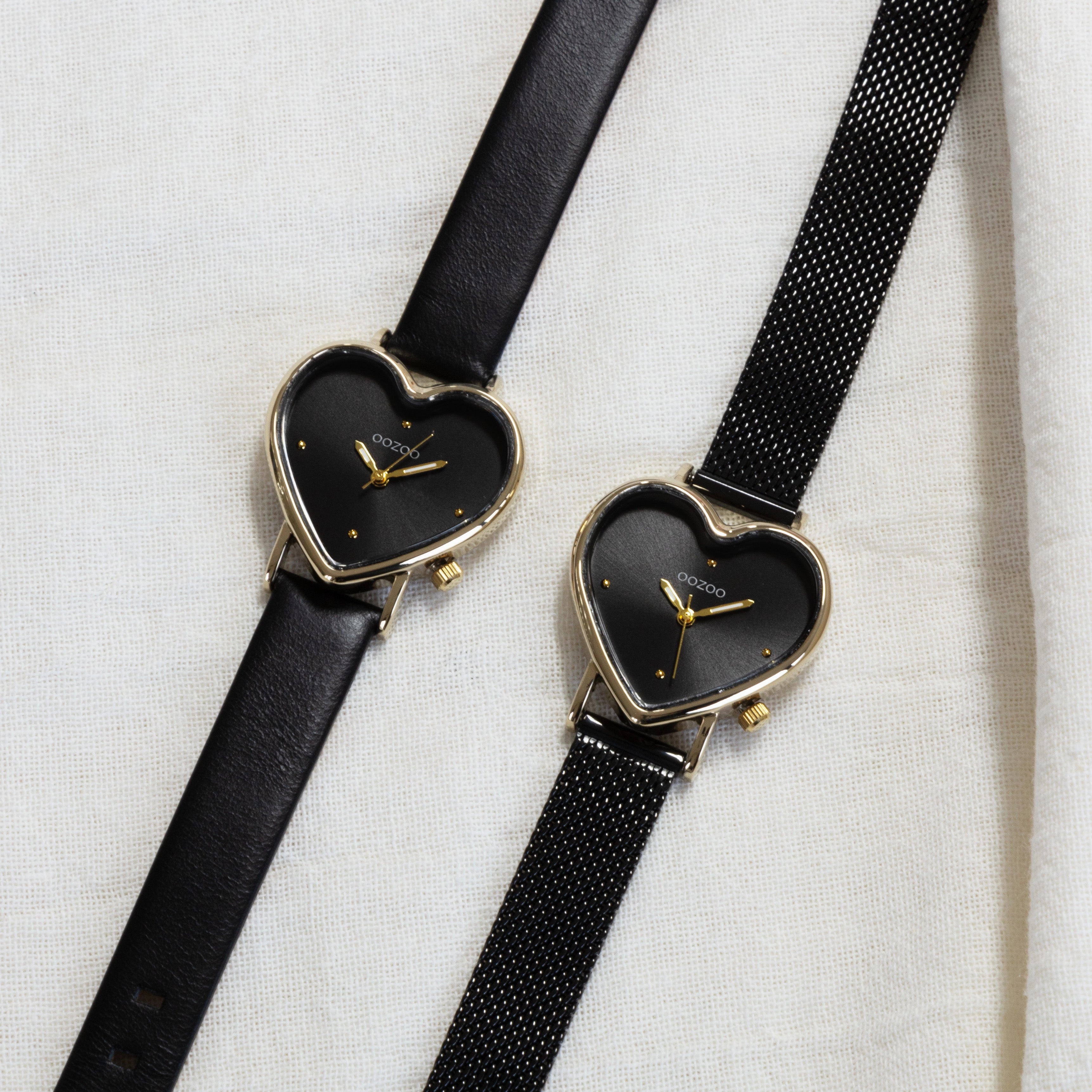 Gold coloured OOZOO watch with black leather strap - C11452