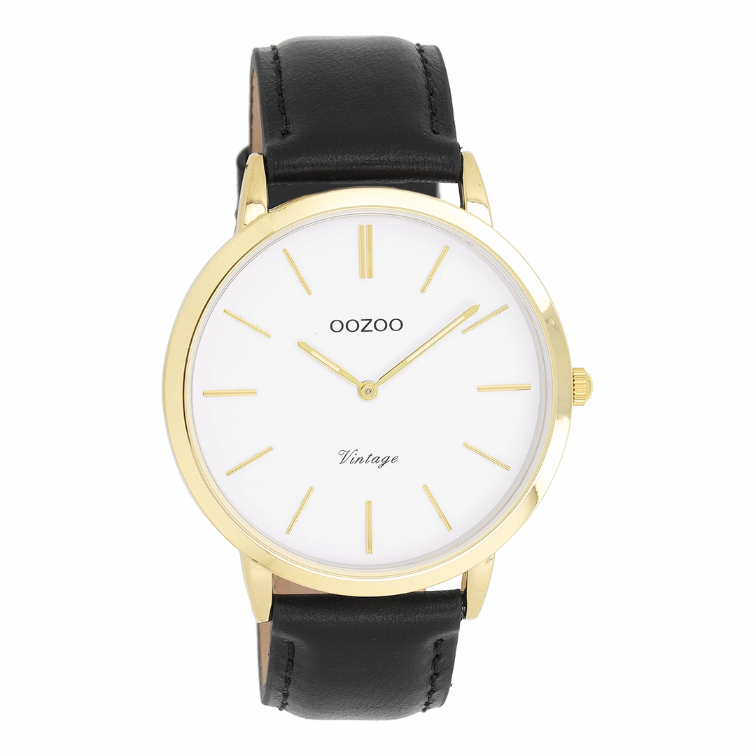 Gold coloured OOZOO watch with black leather strap - C20386,seiko watches,mens watches,couple watches,watches designer,watches discount,best watches for men