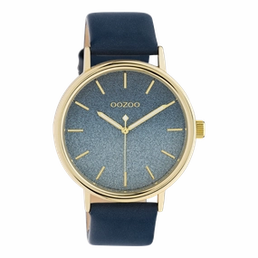 Gold coloured OOZOO watch with blue leather strap - C10938,seiko watches,couple watches,watches designer,watches discount,women watches,best women watches,high end women's watches,high quality women's watches