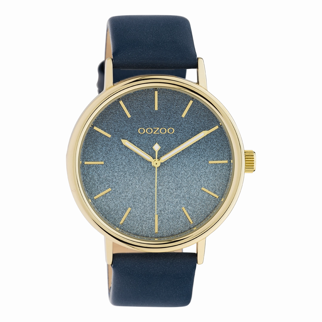 Gold coloured OOZOO watch with blue leather strap - C10938,seiko watches,couple watches,watches designer,watches discount,women watches,best women watches,high end women's watches,high quality women's watches