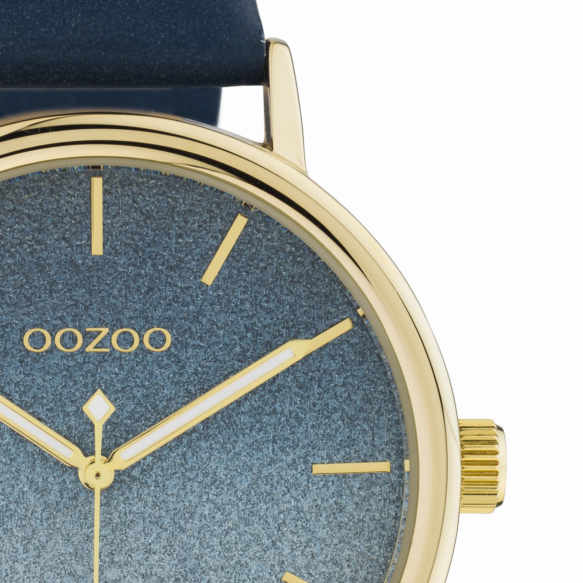 Gold coloured OOZOO watch with blue leather strap - C10938