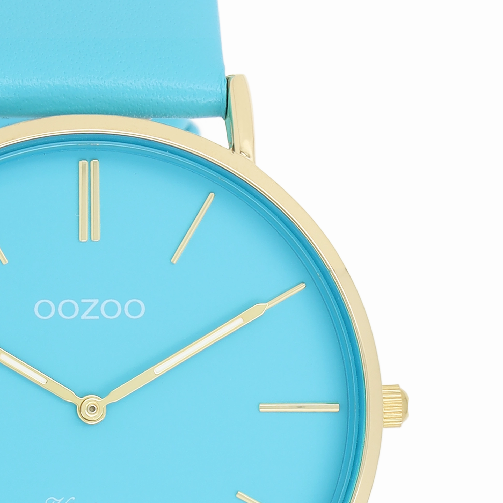 Gold coloured OOZOO watch with bright blue leather strap - C20323