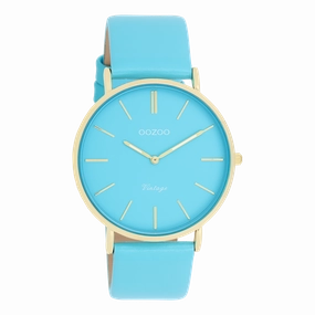 Gold coloured OOZOO watch with bright blue leather strap - C20323,seiko watches,couple watches,watches designer,watches discount,women watches,best women watches,high end women's watches,high quality women's watches